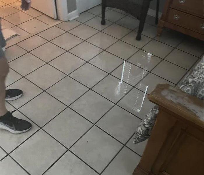Flooded residence with pooled water on the floor