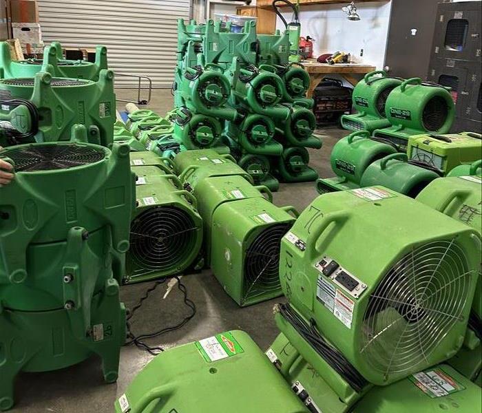 SERVPRO equipment that is used to treat water damage in storage ready to go into use